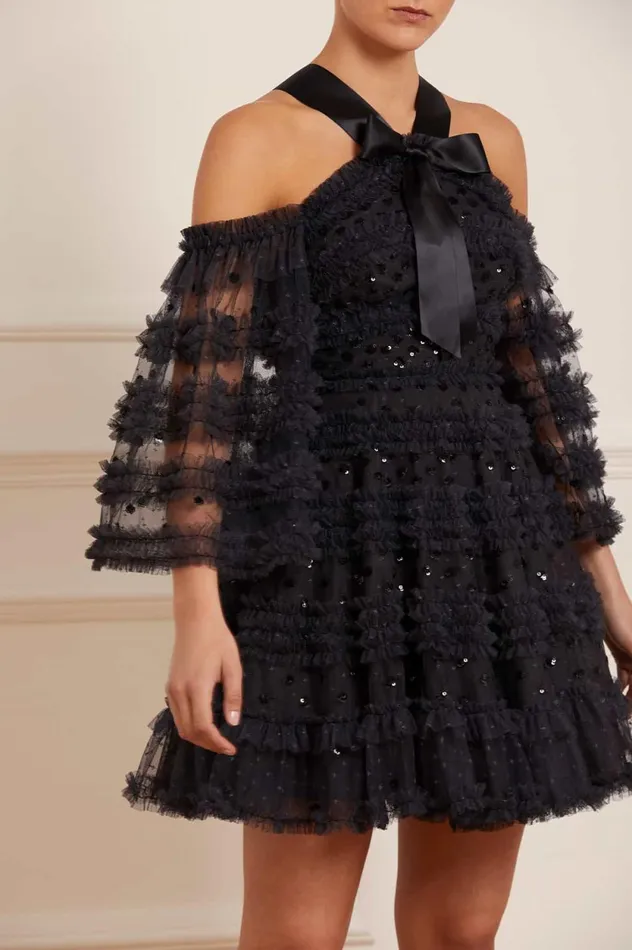 Vivian Off Shoulder Micro Mini Dress Black Women Needle and Thread Dresses