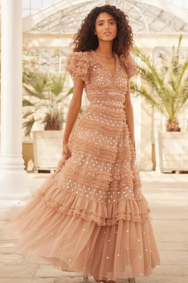 Vivian VNeck Gown Beige Women Needle and Thread Dresses