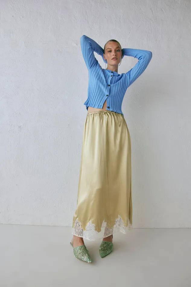 VRG GRL Aisla Satin Midi Skirt Sage Women Skirts VRG GRL Aisla Satin Midi Skirt Sage Women Skirts
