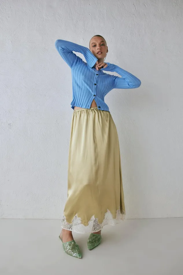 VRG GRL Aisla Satin Midi Skirt Sage Women Skirts VRG GRL Aisla Satin Midi Skirt Sage Women Skirts