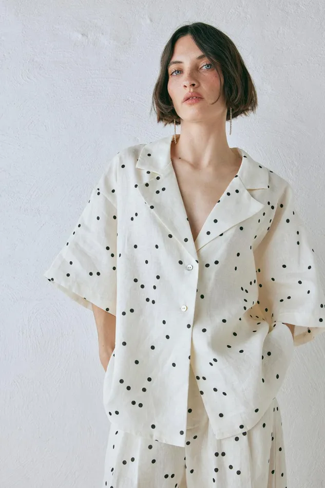 VRG GRL Anke Linen Shirt Dot Women Short Sleeve
