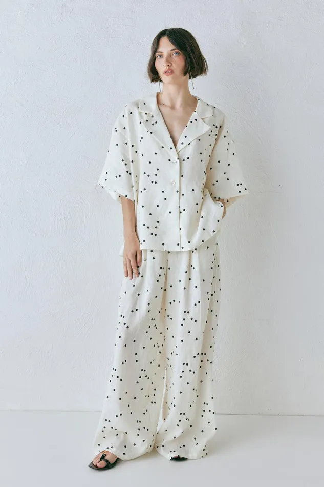 VRG GRL Anke Linen Shirt Dot Women Short Sleeve VRG GRL Anke Linen Shirt Dot Women Short Sleeve