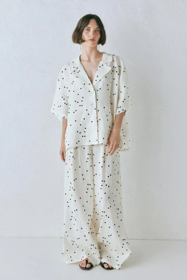 VRG GRL Anke Linen Shirt Dot Women Short Sleeve VRG GRL Anke Linen Shirt Dot Women Short Sleeve