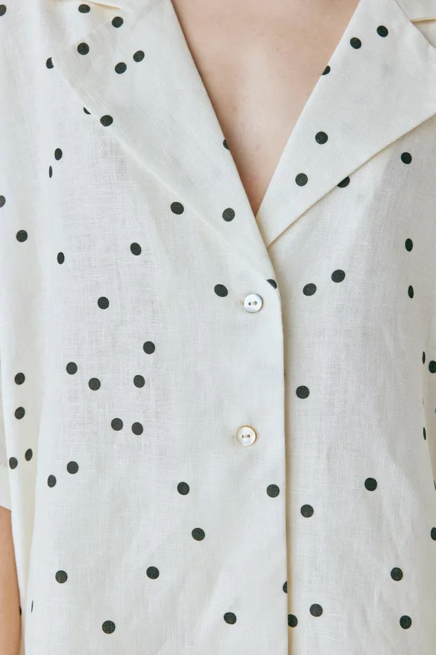 VRG GRL Anke Linen Shirt Dot Women Short Sleeve VRG GRL Anke Linen Shirt Dot Women Short Sleeve