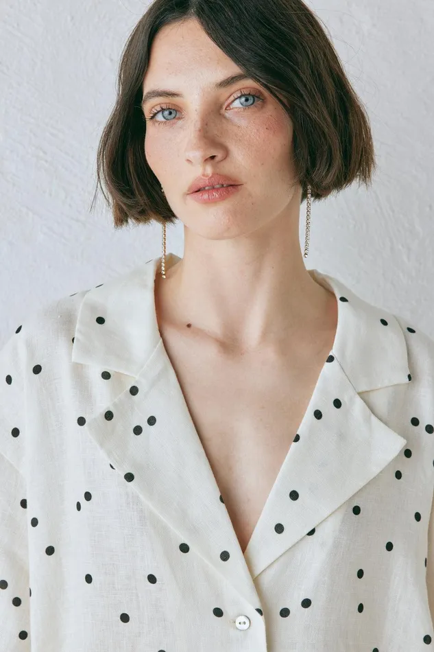 VRG GRL Anke Linen Shirt Dot Women Short Sleeve VRG GRL Anke Linen Shirt Dot Women Short Sleeve
