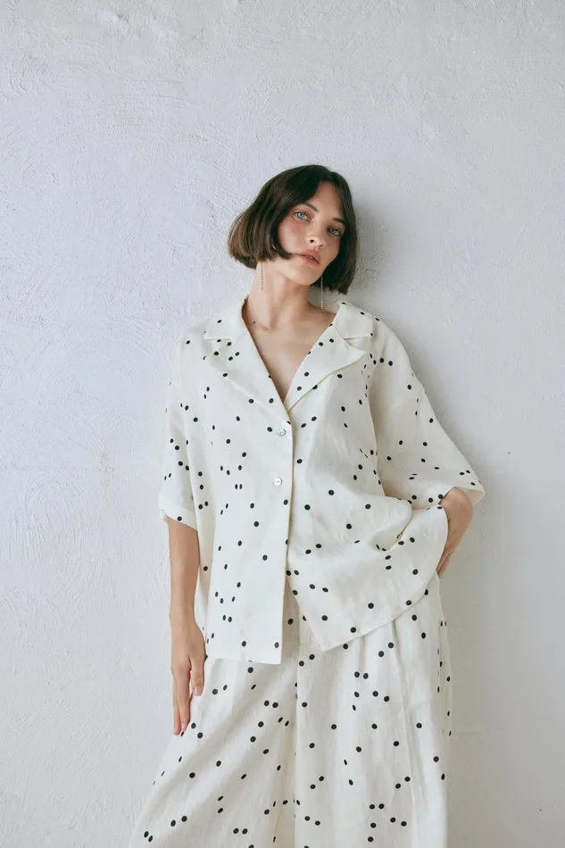 VRG GRL Anke Linen Shirt Dot Women Short Sleeve VRG GRL Anke Linen Shirt Dot Women Short Sleeve