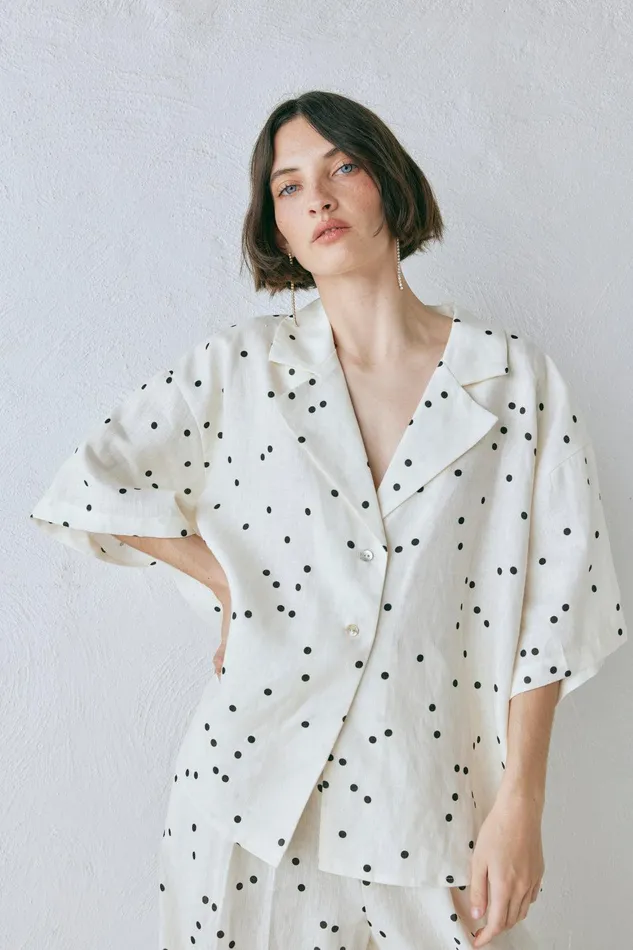 VRG GRL Anke Linen Shirt Dot Women Short Sleeve VRG GRL Anke Linen Shirt Dot Women Short Sleeve