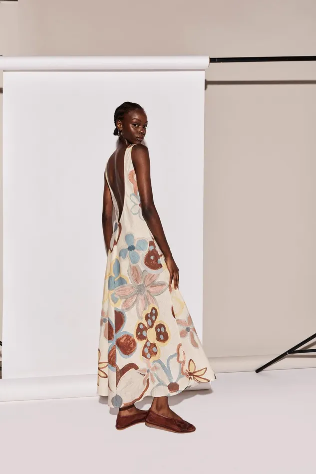 VRG GRL Art Of Bloom Linen Bias Cut Maxi Dress Flower Women MidiMaxi Dresses VRG GRL Art Of Bloom Linen Bias Cut Maxi Dress Flower Women MidiMaxi Dresses