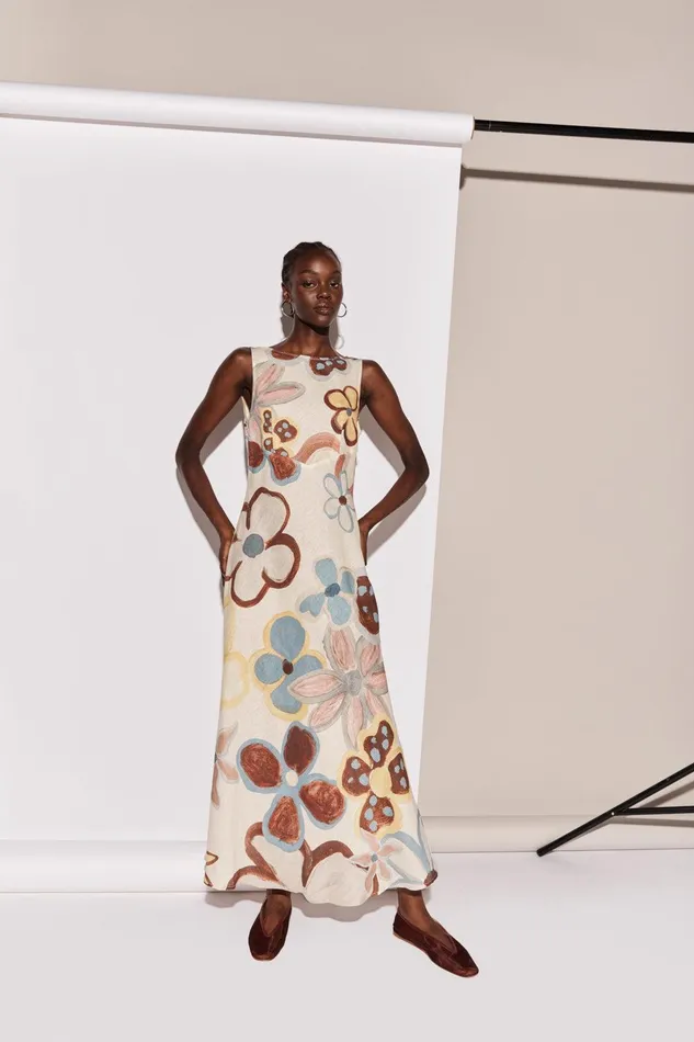 VRG GRL Art Of Bloom Linen Bias Cut Maxi Dress Flower Women MidiMaxi Dresses VRG GRL Art Of Bloom Linen Bias Cut Maxi Dress Flower Women MidiMaxi Dresses