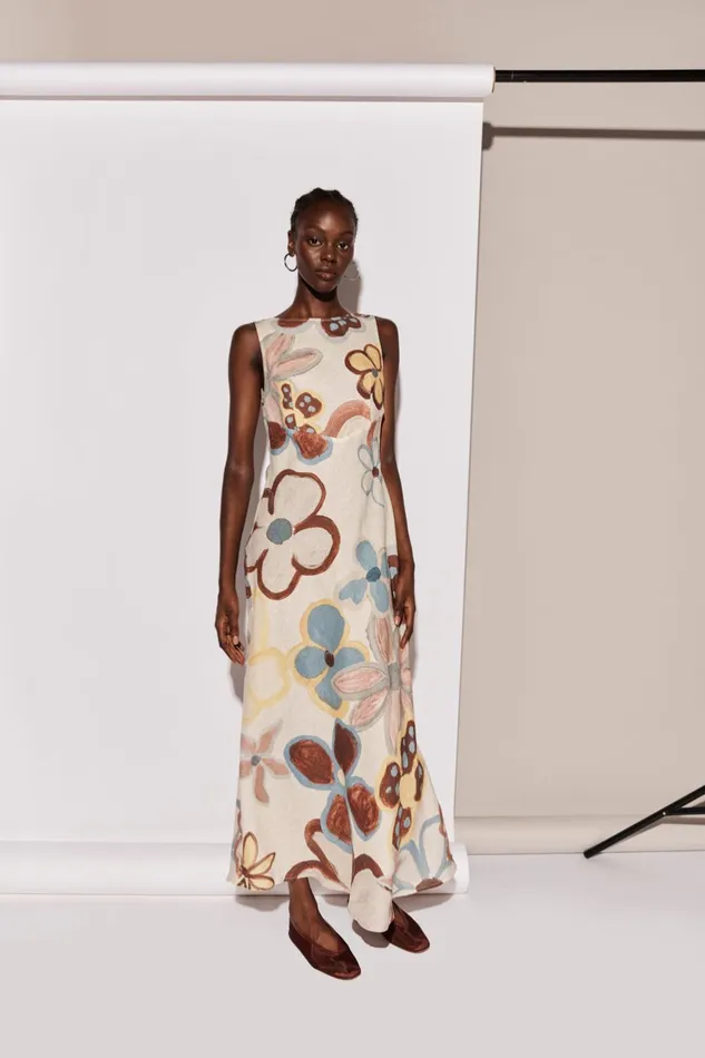 VRG GRL Art Of Bloom Linen Bias Cut Maxi Dress Flower Women MidiMaxi Dresses VRG GRL Art Of Bloom Linen Bias Cut Maxi Dress Flower Women MidiMaxi Dresses