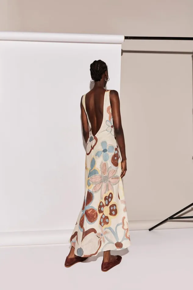 VRG GRL Art Of Bloom Linen Bias Cut Maxi Dress Flower Women MidiMaxi Dresses VRG GRL Art Of Bloom Linen Bias Cut Maxi Dress Flower Women MidiMaxi Dresses