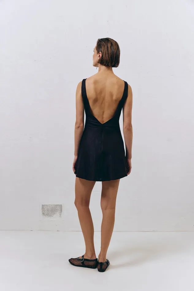 VRG GRL Art Of Bloom Linen Bias Cut Mini Dress Black Women Mini Dresses VRG GRL Art Of Bloom Linen Bias Cut Mini Dress Black Women Mini Dresses