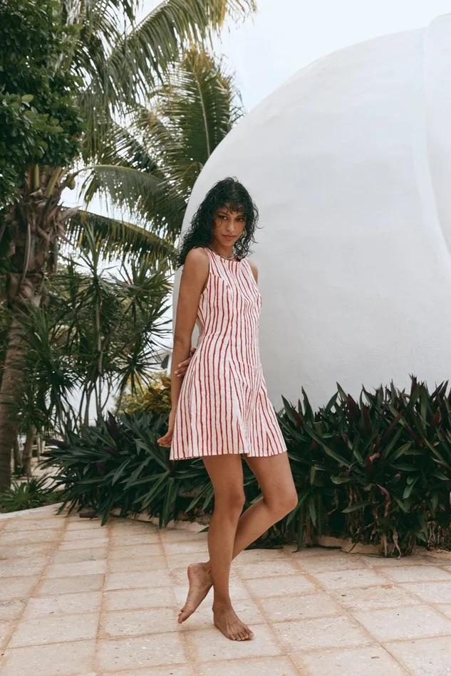 VRG GRL Chloe Linen Mini Dress Stripe Women Mini Dresses