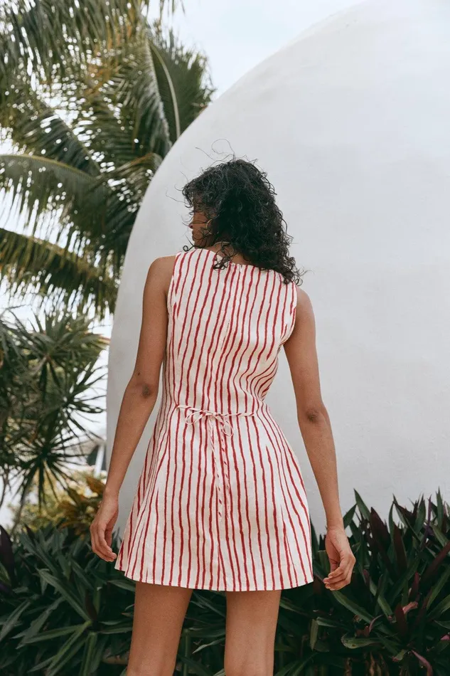 VRG GRL Chloe Linen Mini Dress Stripe Women Mini Dresses