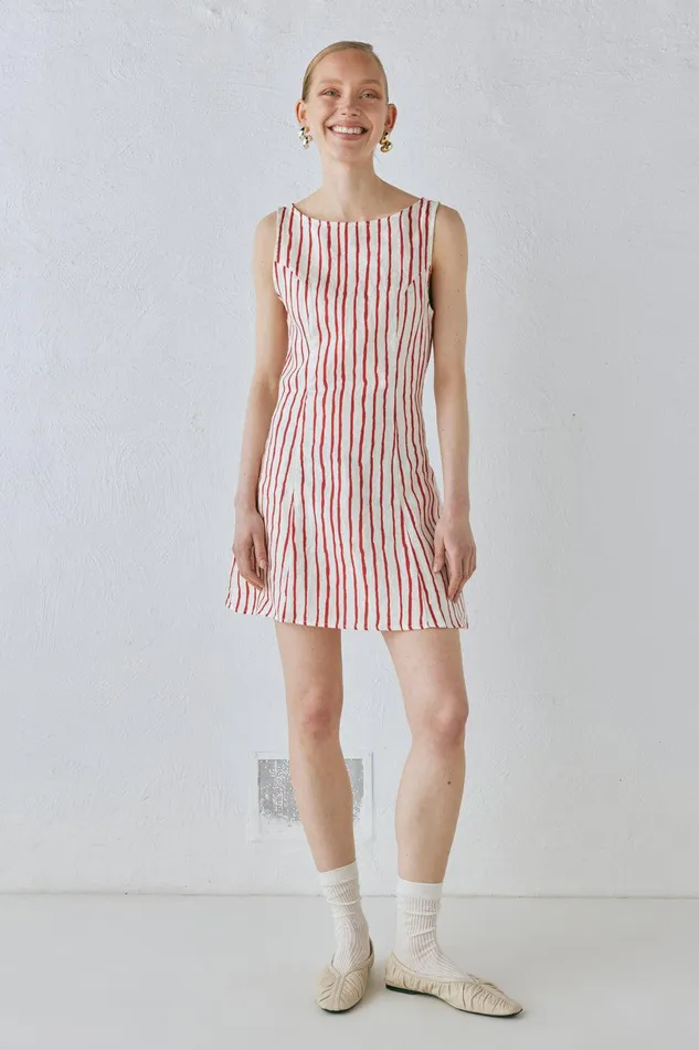 VRG GRL Chloe Linen Mini Dress Stripe Women Mini Dresses
