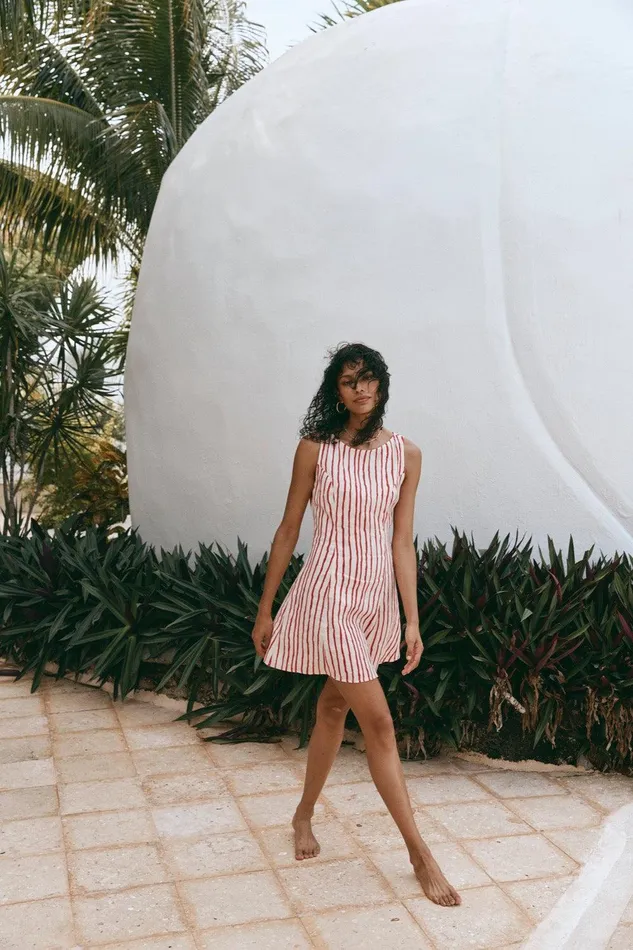 VRG GRL Chloe Linen Mini Dress Stripe Women Mini Dresses
