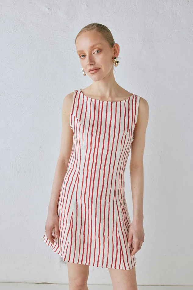 VRG GRL Chloe Linen Mini Dress Stripe Women Mini Dresses
