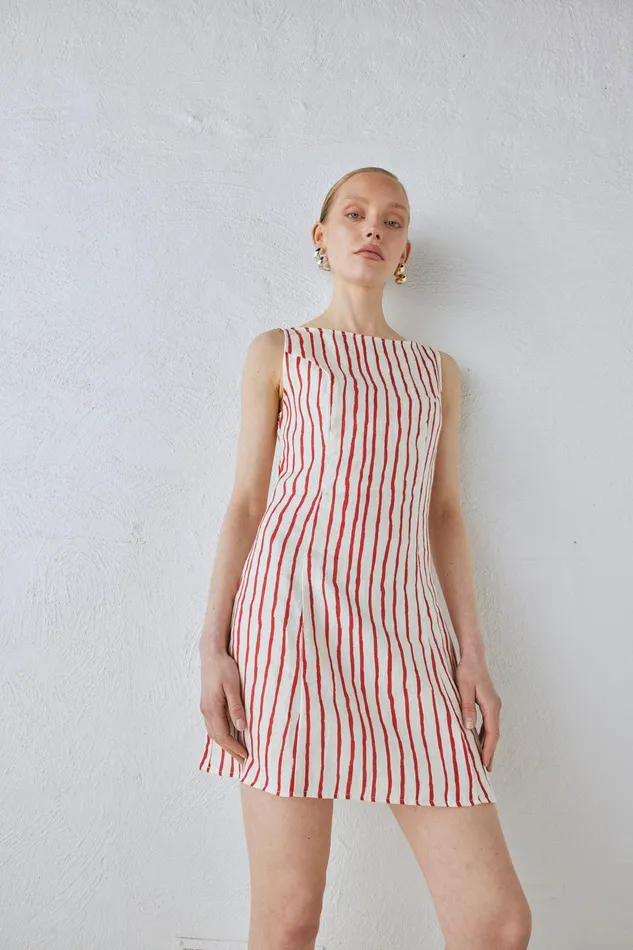 VRG GRL Chloe Linen Mini Dress Stripe Women Mini Dresses