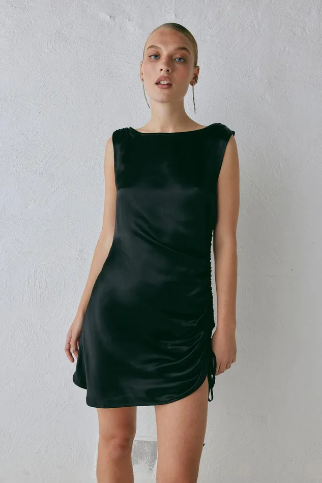 VRG GRL Dance Satin Mini Dress Black Women Mini Dresses