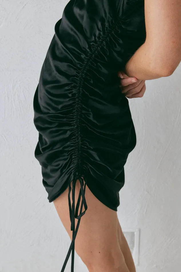VRG GRL Dance Satin Mini Dress Black Women Mini Dresses