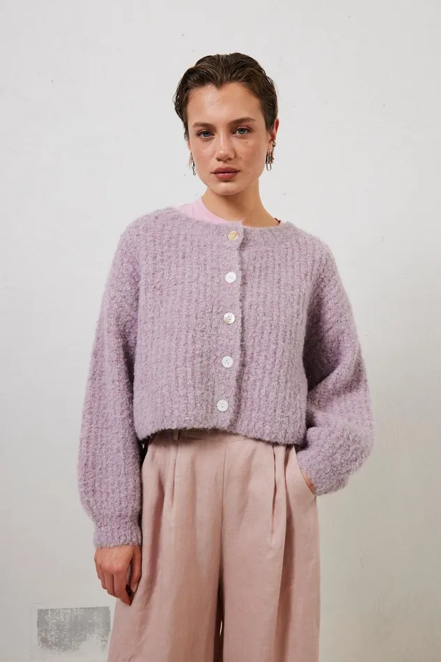 VRG GRL Elsie Knit Cardigan Lilac Women JumpersSweaters
