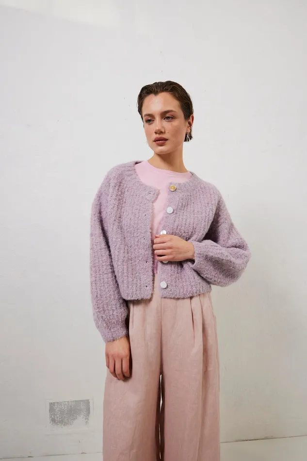 VRG GRL Elsie Knit Cardigan Lilac Women JumpersSweaters
