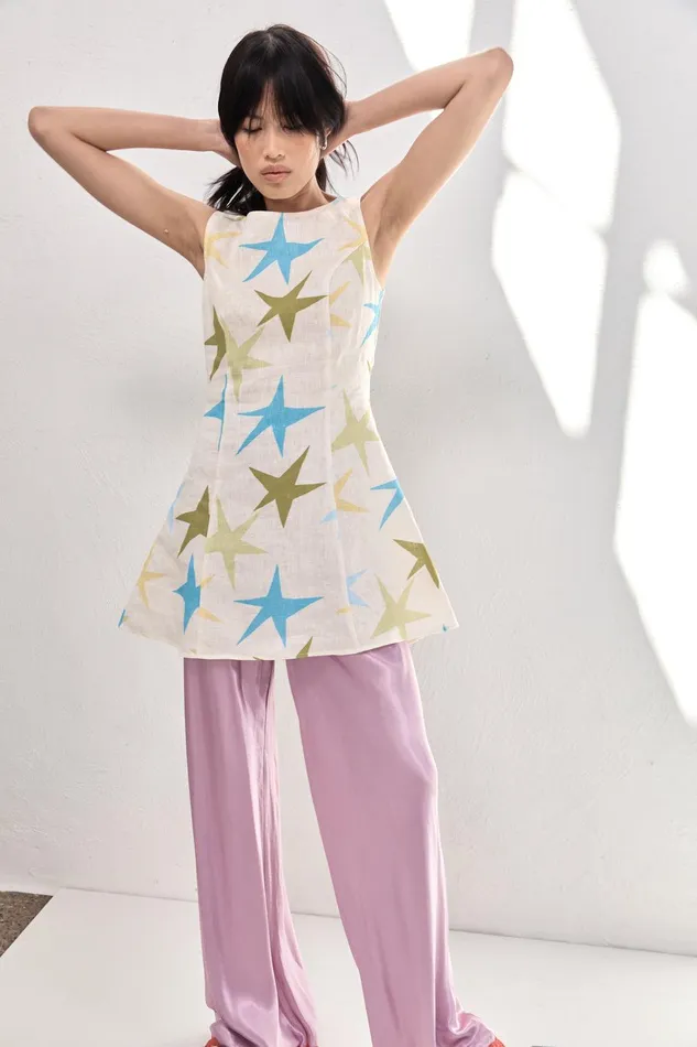 VRG GRL Esther Linen Mini Dress Star Women Mini Dresses