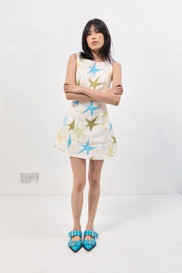 VRG GRL Esther Linen Mini Dress Star Women Mini Dresses