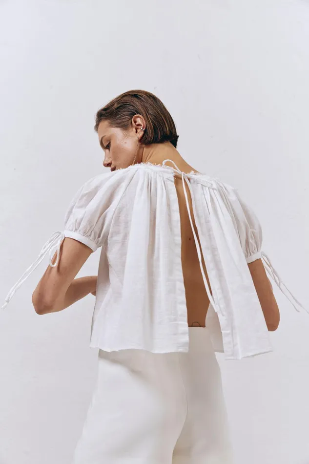 VRG GRL Harry Girl Smock Top White Women Short Sleeve