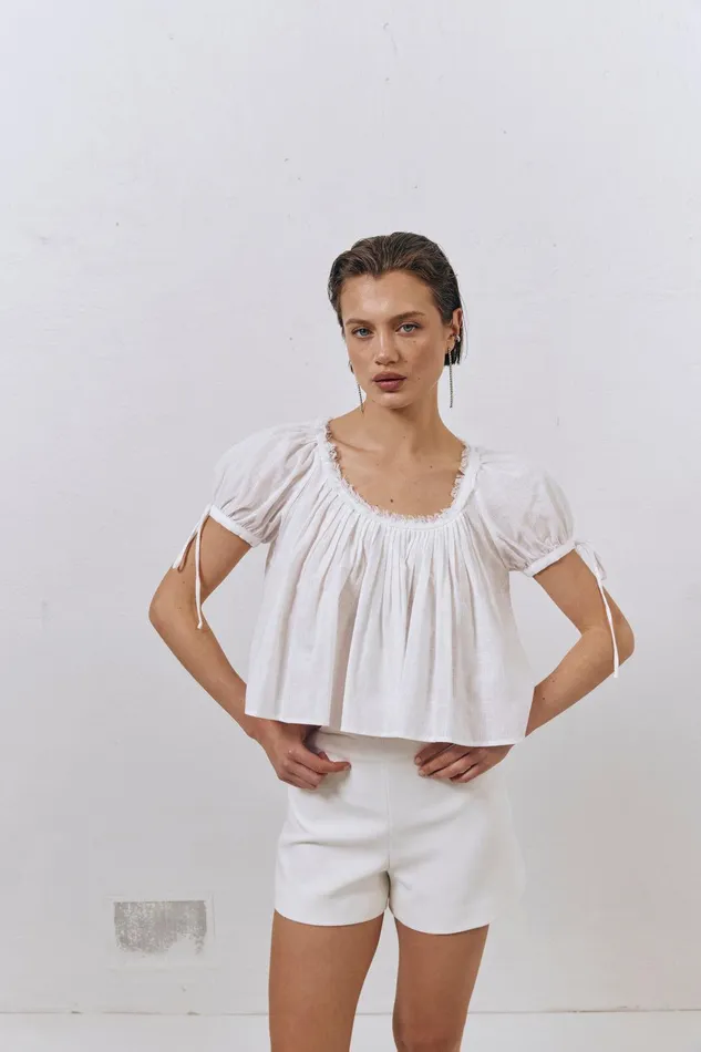 VRG GRL Harry Girl Smock Top White Women Short Sleeve