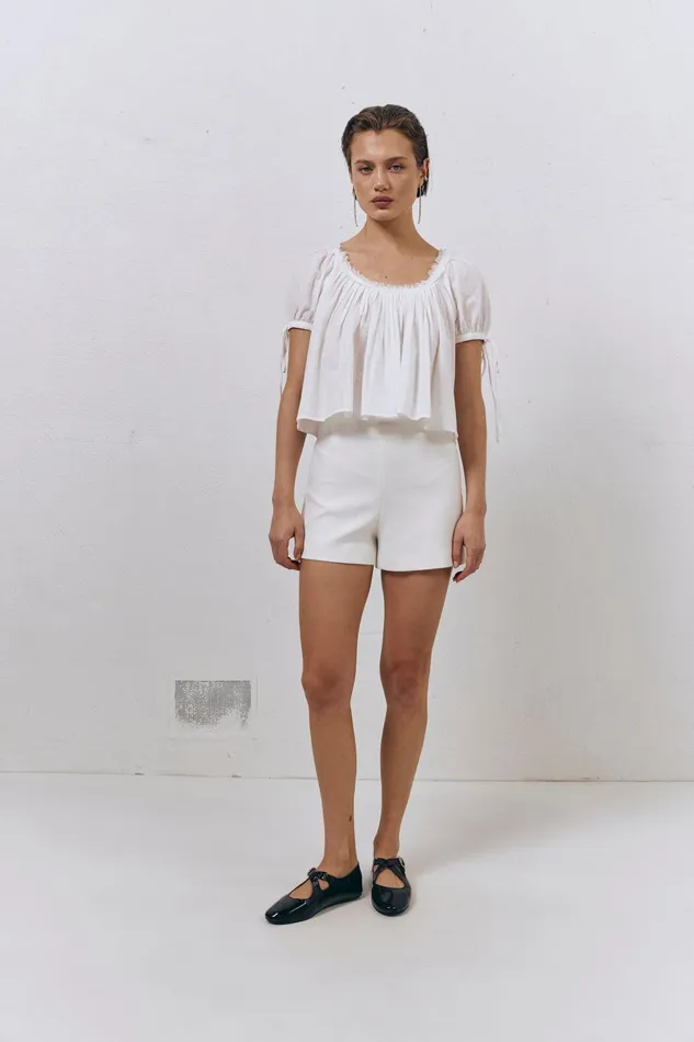 VRG GRL Harry Girl Smock Top White Women Short Sleeve