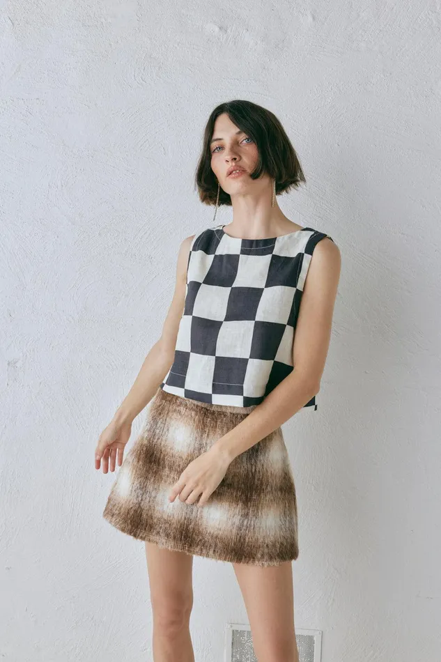 VRG GRL Naya Linen Top Check Women Sleeveless VRG GRL Naya Linen Top Check Women Sleeveless