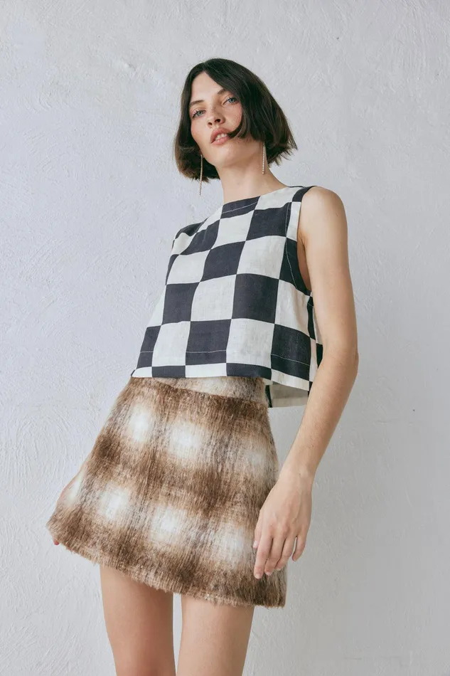 VRG GRL Naya Linen Top Check Women Sleeveless VRG GRL Naya Linen Top Check Women Sleeveless