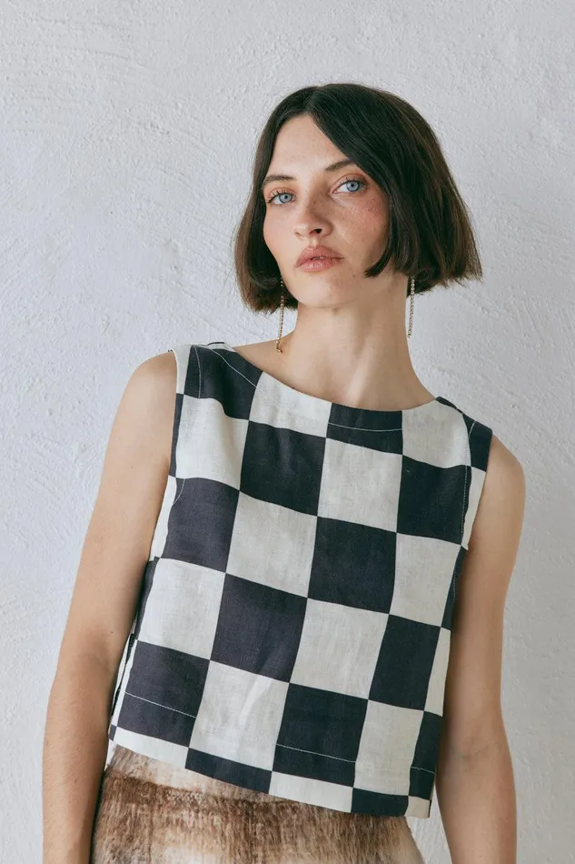 VRG GRL Naya Linen Top Check Women Sleeveless VRG GRL Naya Linen Top Check Women Sleeveless