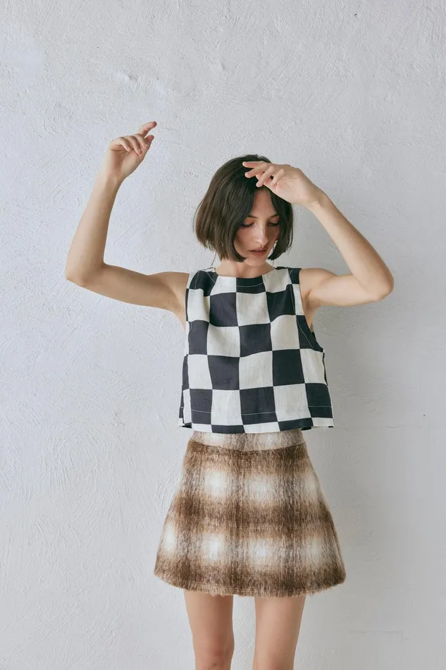 VRG GRL Naya Linen Top Check Women Sleeveless VRG GRL Naya Linen Top Check Women Sleeveless
