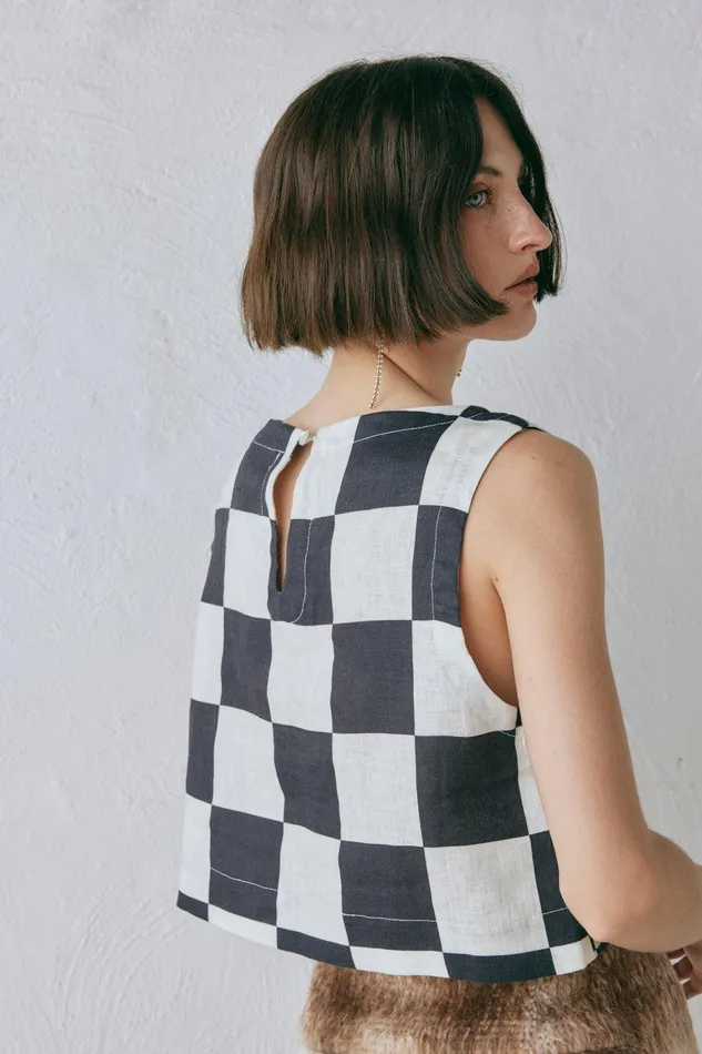 VRG GRL Naya Linen Top Check Women Sleeveless VRG GRL Naya Linen Top Check Women Sleeveless