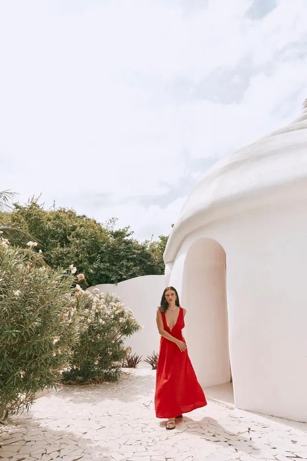 VRG GRL Paros Palms Linen Midi Dress Red Women MidiMaxi Dresses VRG GRL Paros Palms Linen Midi Dress Red Women MidiMaxi Dresses