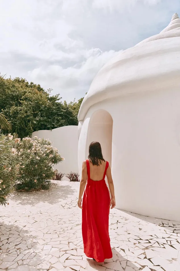 VRG GRL Paros Palms Linen Midi Dress Red Women MidiMaxi Dresses VRG GRL Paros Palms Linen Midi Dress Red Women MidiMaxi Dresses