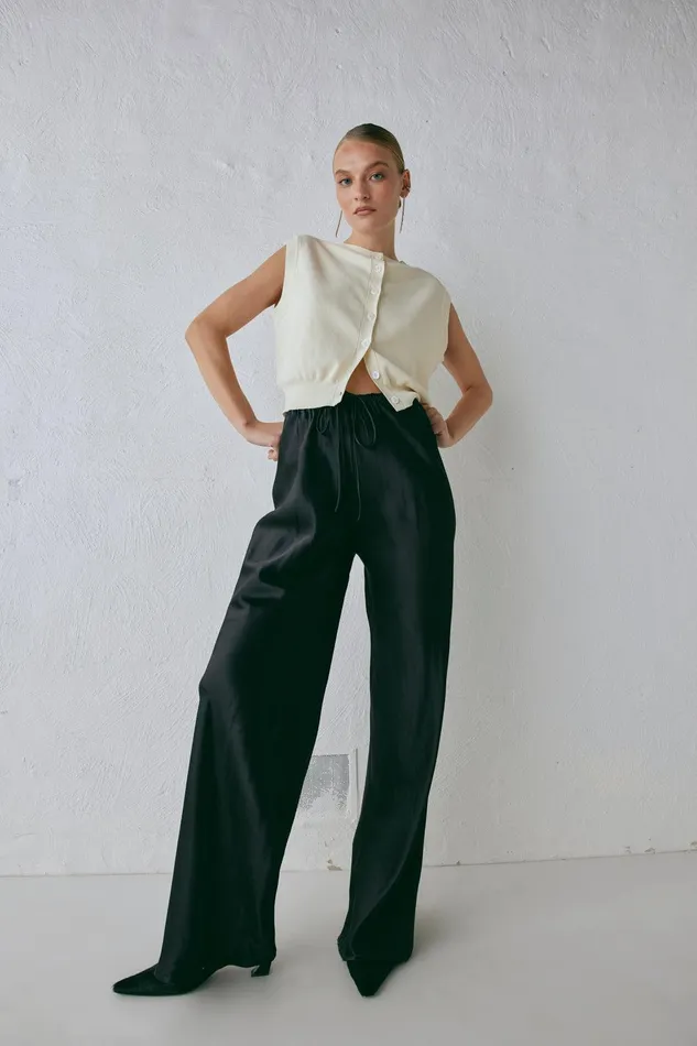 VRG GRL Rae Satin Pants Black Women Pants