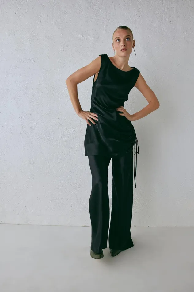 VRG GRL Rae Satin Pants Black Women Pants VRG GRL Rae Satin Pants Black Women Pants