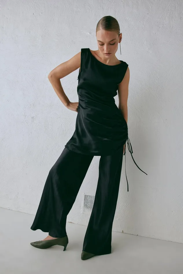 VRG GRL Rae Satin Pants Black Women Pants VRG GRL Rae Satin Pants Black Women Pants