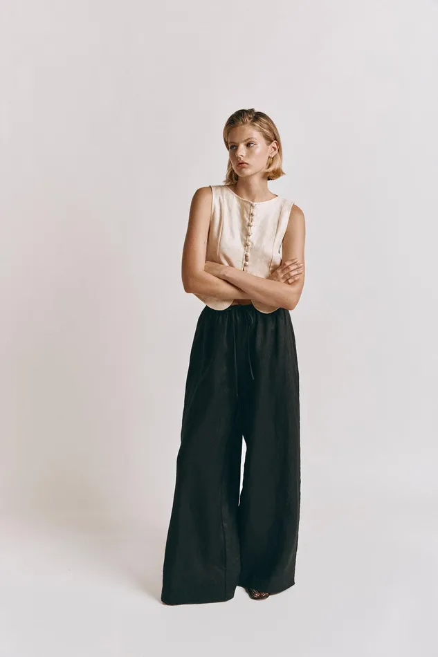 VRG GRL Raya Linen Pants Black Women Sets