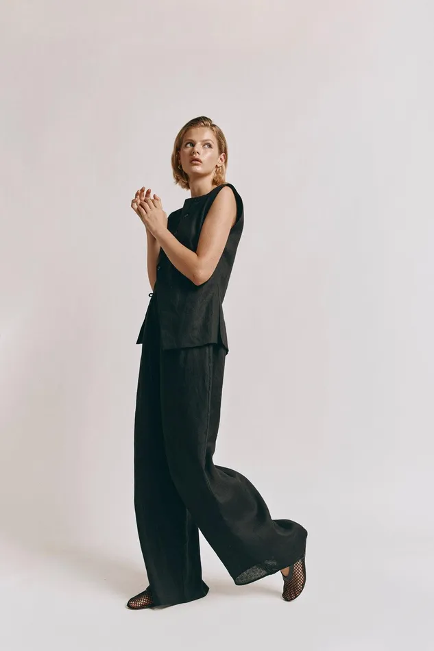 VRG GRL Raya Linen Pants Black Women Sets
