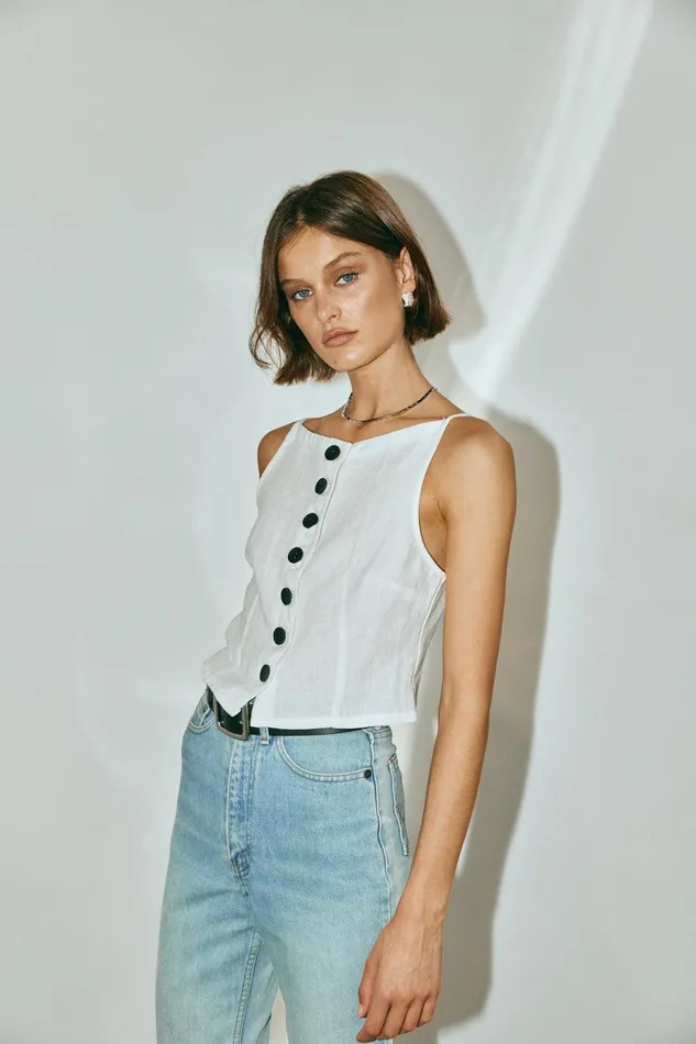 VRG GRL Rumi Linen Top White Women Sleeveless