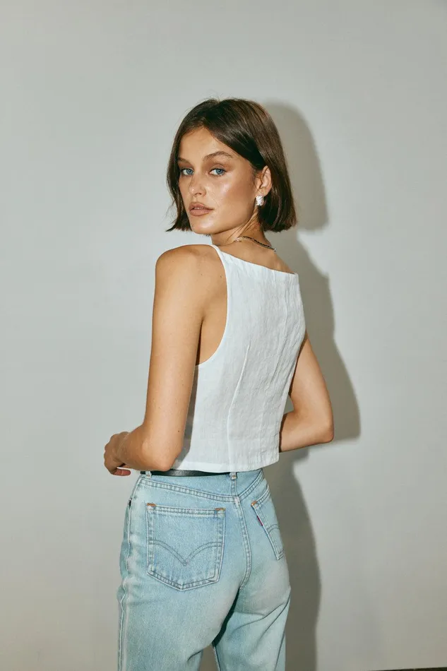 VRG GRL Rumi Linen Top White Women Sleeveless