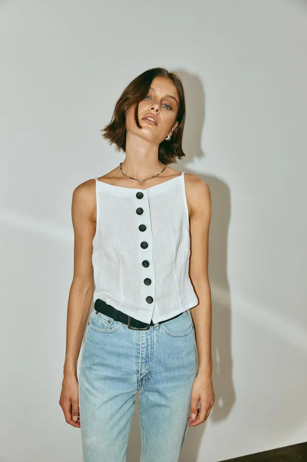 VRG GRL Rumi Linen Top White Women Sleeveless