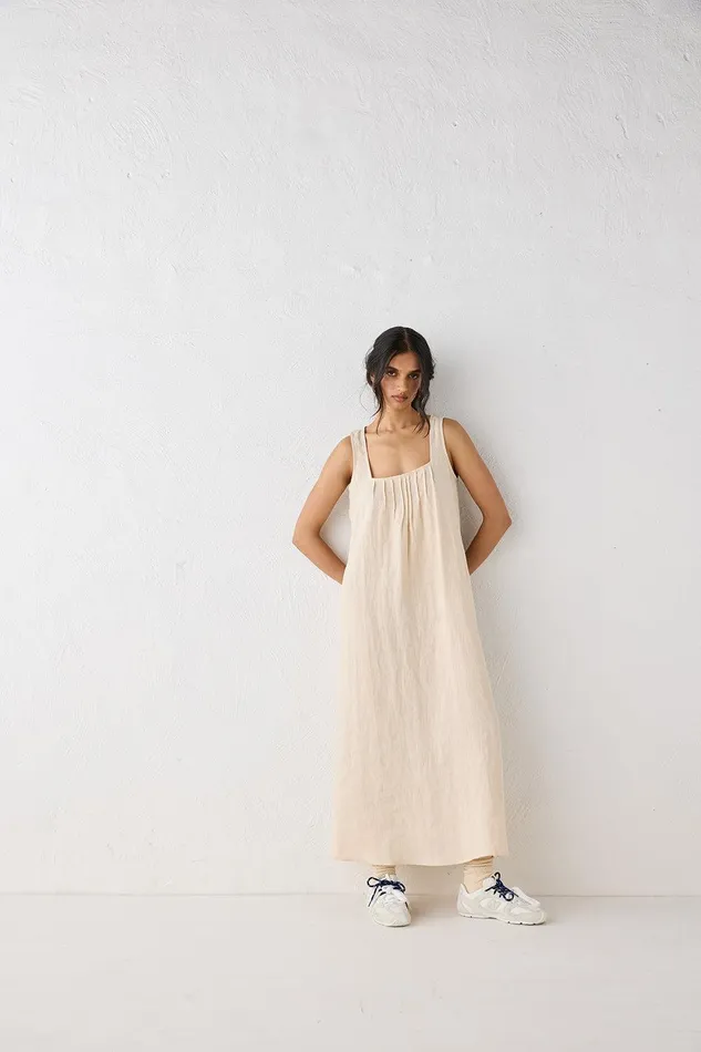 VRG GRL San Paolo Smock Linen Midi Dress Natural Women MidiMaxi Dresses