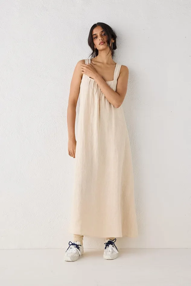 VRG GRL San Paolo Smock Linen Midi Dress Natural Women MidiMaxi Dresses VRG GRL San Paolo Smock Linen Midi Dress Natural Women MidiMaxi Dresses