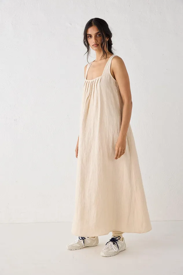 VRG GRL San Paolo Smock Linen Midi Dress Natural Women MidiMaxi Dresses VRG GRL San Paolo Smock Linen Midi Dress Natural Women MidiMaxi Dresses