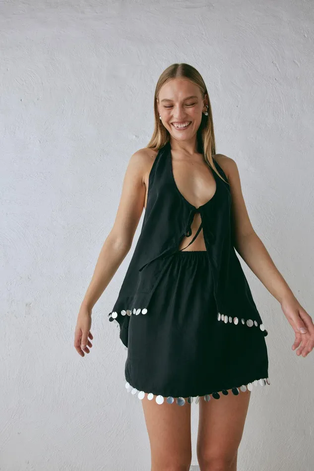 VRG GRL Spritz Top Black Women Sets